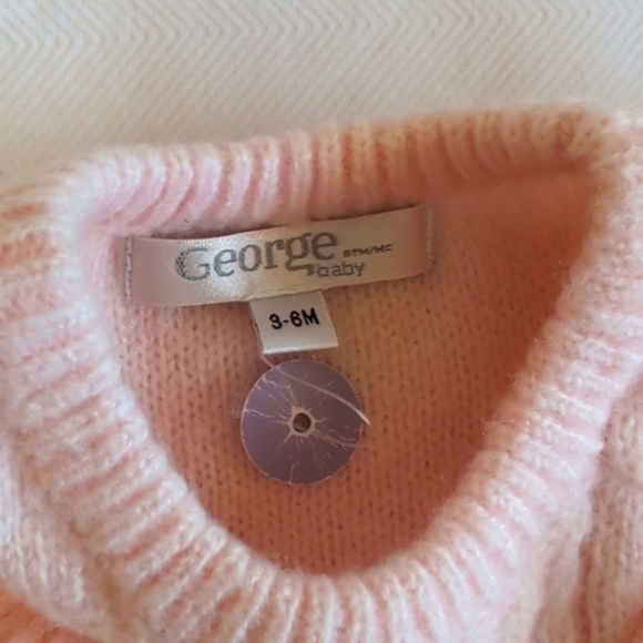 george soft pink ruffled cable knit acrylic blend sweater 3-6 months baby girl - Picture 5 of 7